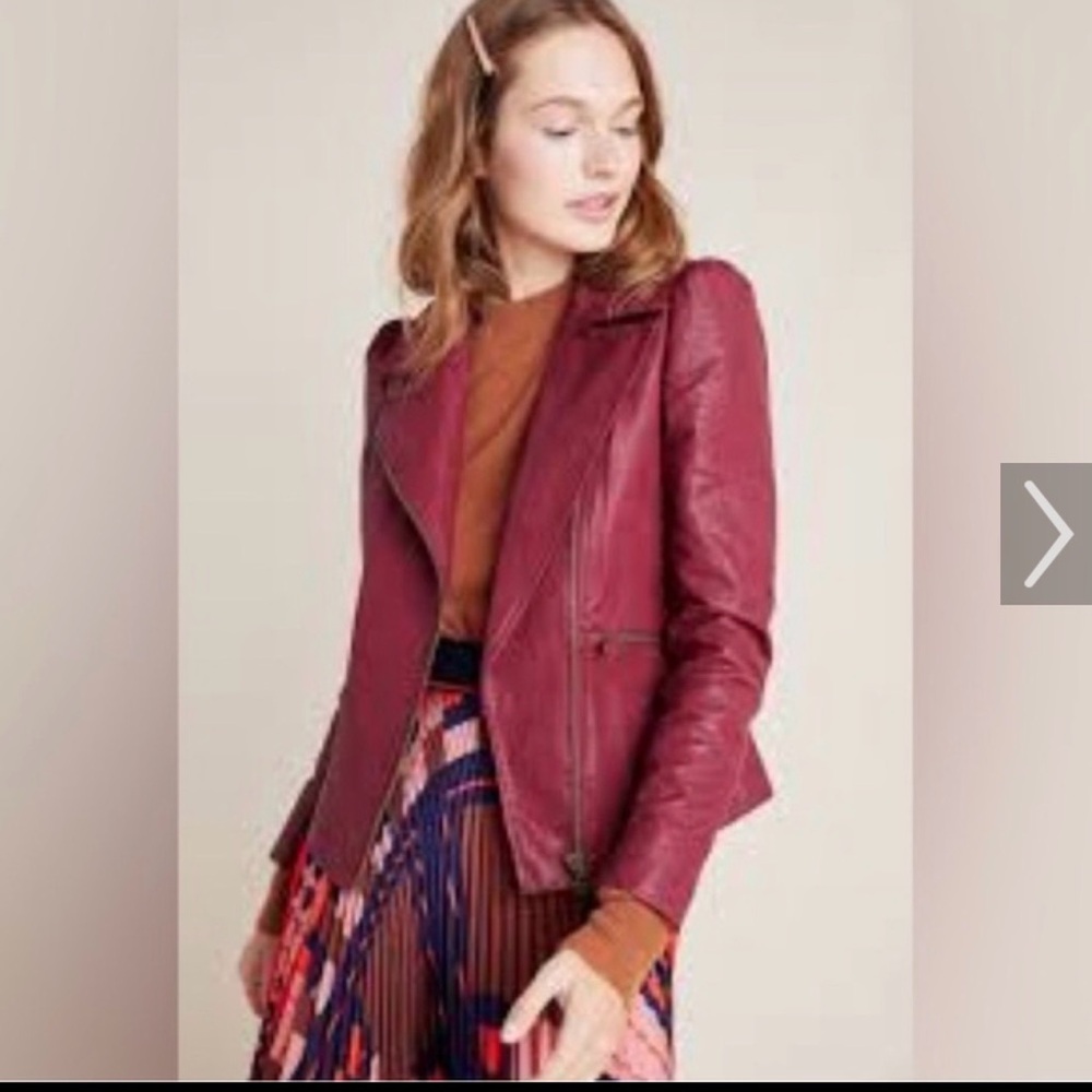 Anthropologie Deep Red Leather Jacket - Picture 2 of 3